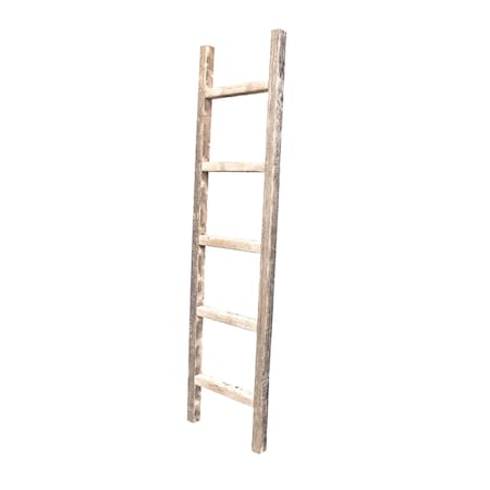 Barnwoodusa Rustic Farmhouse 5ft Reclaimed Wood Decorative Ladder (Weathered Gray) 672713212430